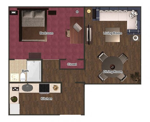 Floor plan for 1 bed, 1 bath, 462 sqft